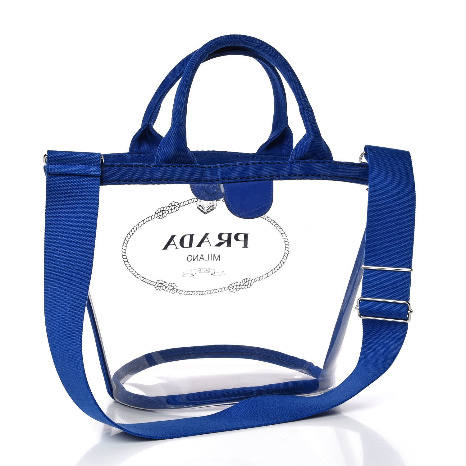 Prada Plexiglass Canapa Small Shopper Tote Cobalto 4 of 9
