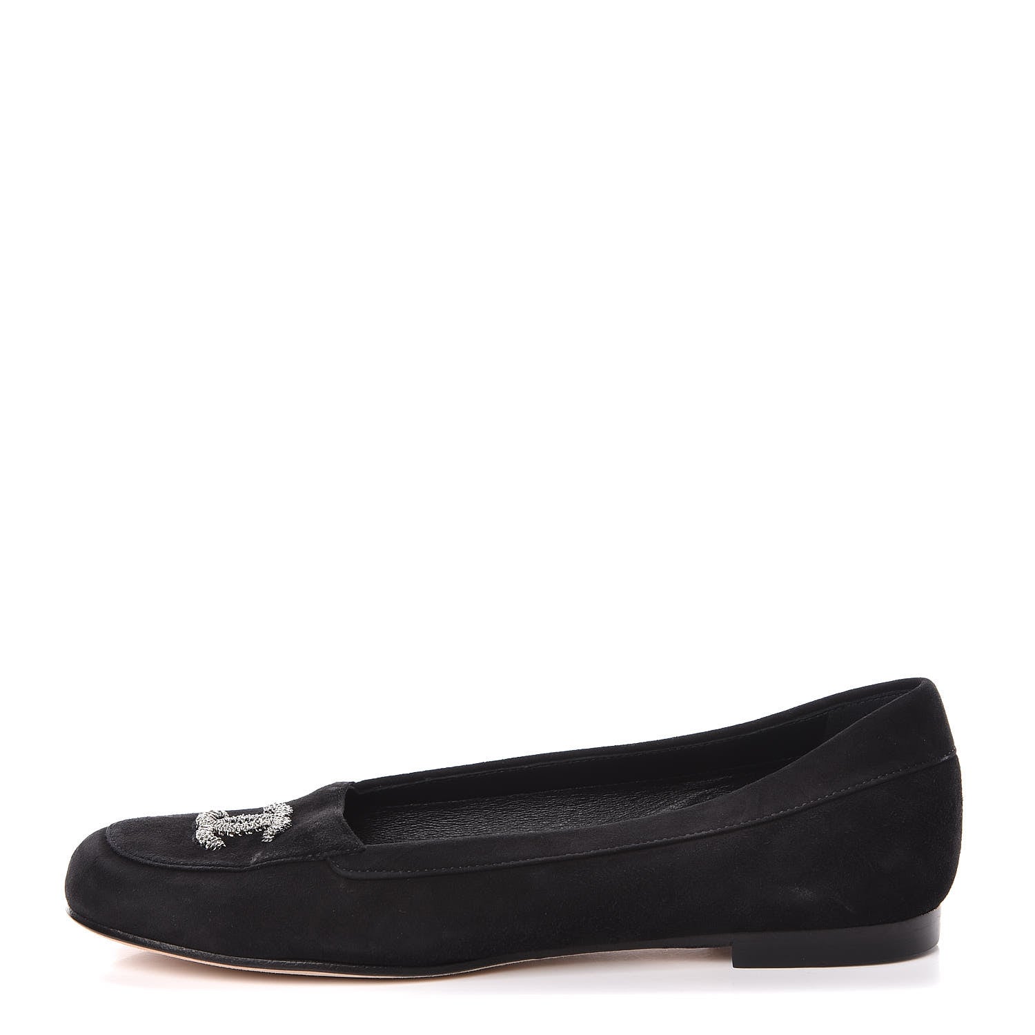 Chanel Kid Suede CC Flats 37.5 Black 1 of 11