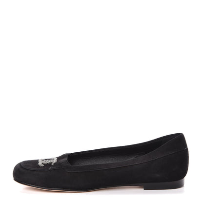 Chanel Kid Suede CC Flats 37.5 Black 1 of 11