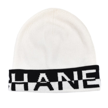 Chanel Cashmere Logo Beanie Hat White Black 1 of 6