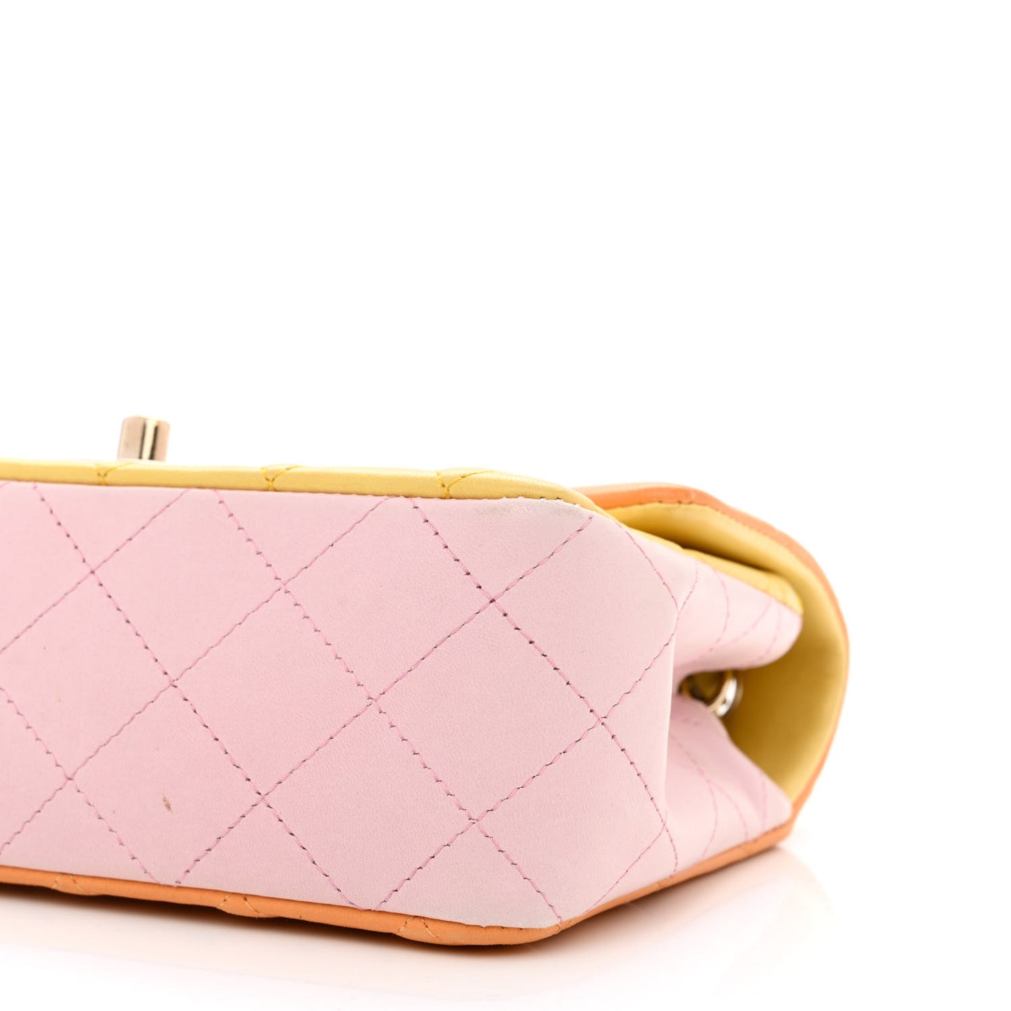 Lambskin Quilted Tri-color Mini Rectangular Flap Orange Yellow Pink