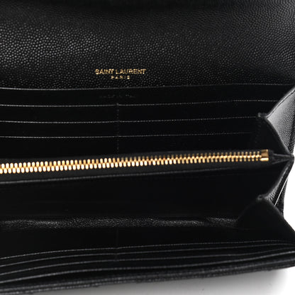 Saint Laurent Grain De Poudre Matelasse Chevron Monogram Flap Wallet Black 4 of 5