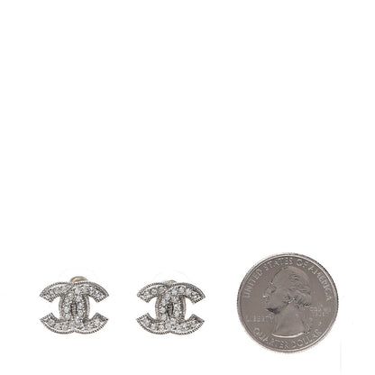 Chanel Crystal Mini Timeless CC Earrings Silver 2 of 5