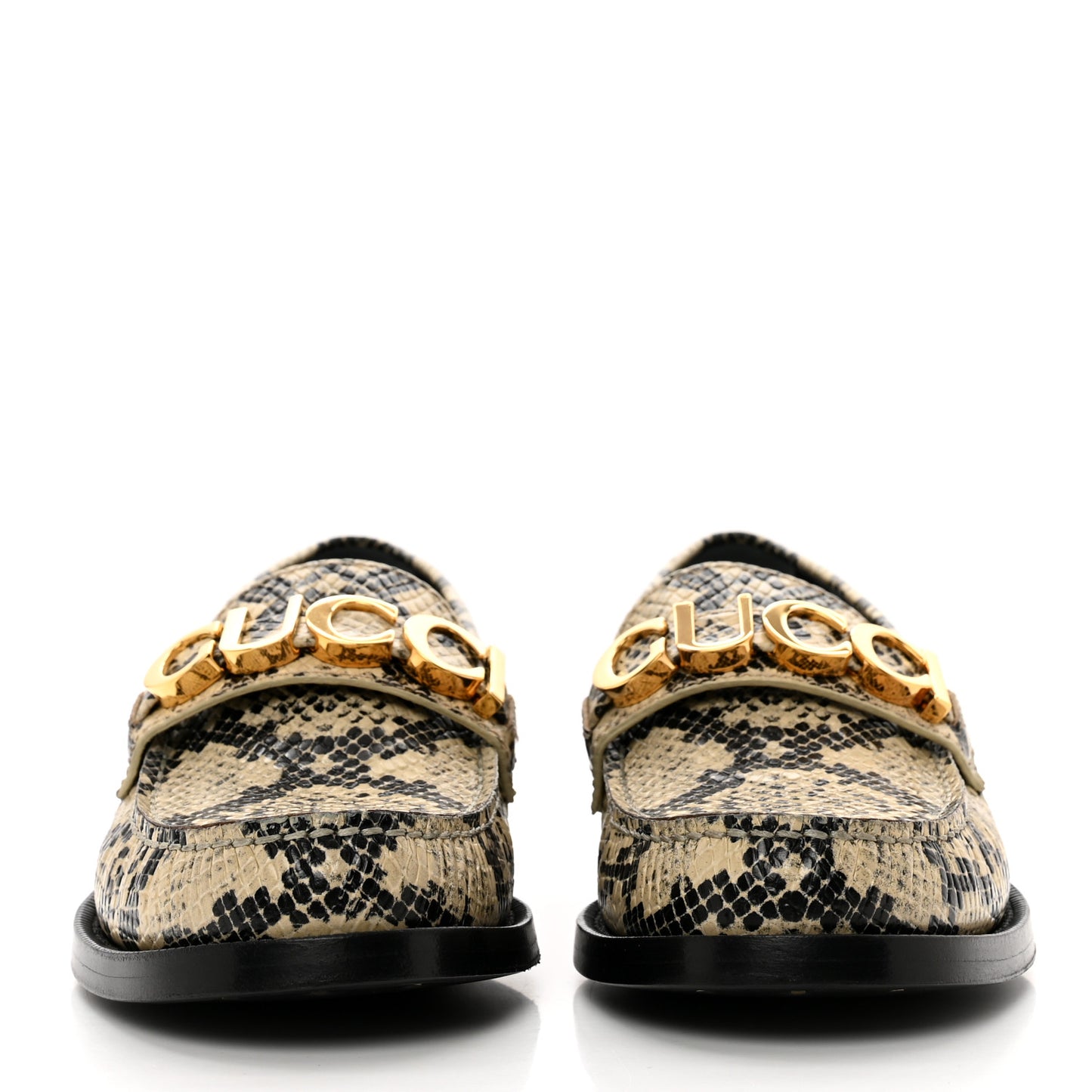 Calfskin Python Print Womens Script Logo Loafers 37 Beige Avana