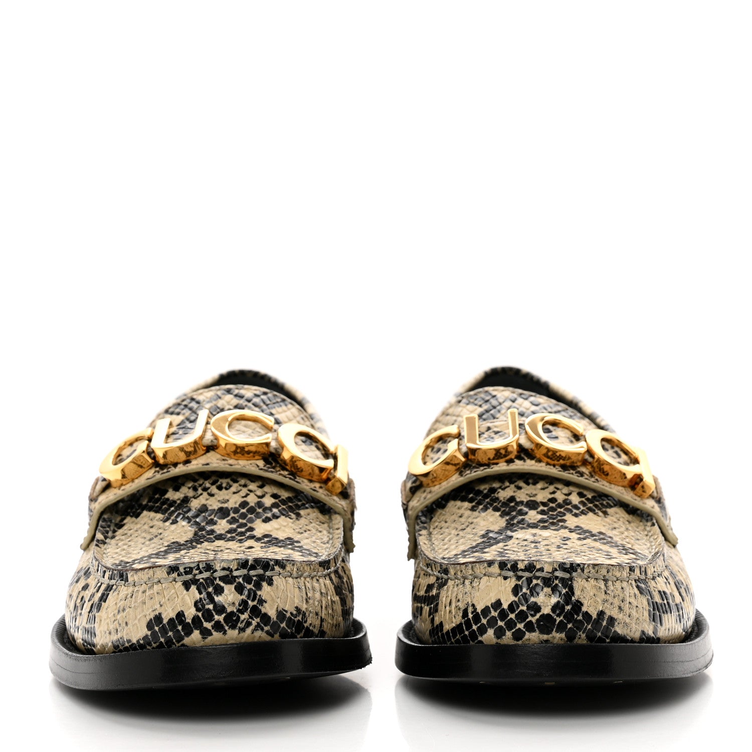 Gucci Calfskin Python Print Womens Script Logo Loafers 37 Beige Avana 2 of 9
