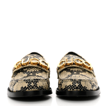 Gucci Calfskin Python Print Womens Script Logo Loafers 37 Beige Avana 2 of 9