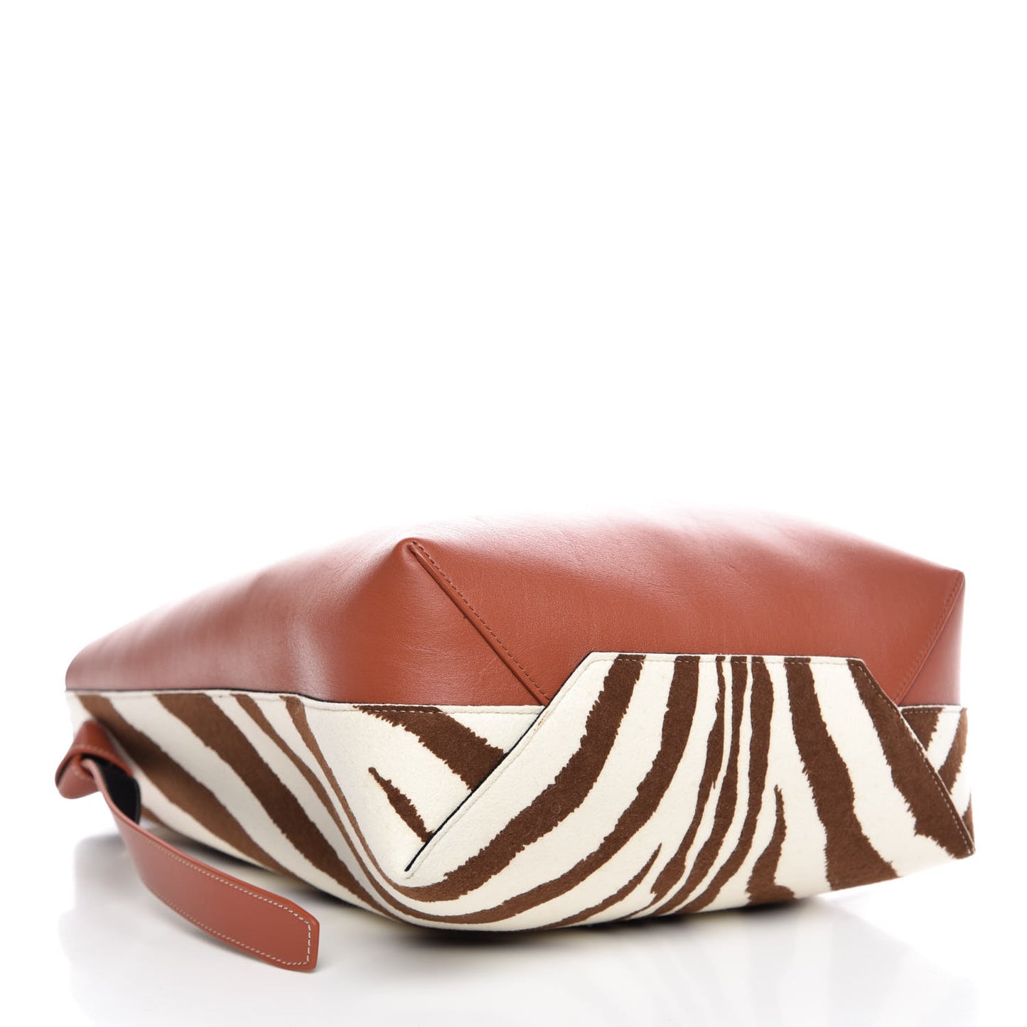 Shiny Smooth Calfskin Zebra Printed Calf Hair Small Twisted Cabas Chalk Brick