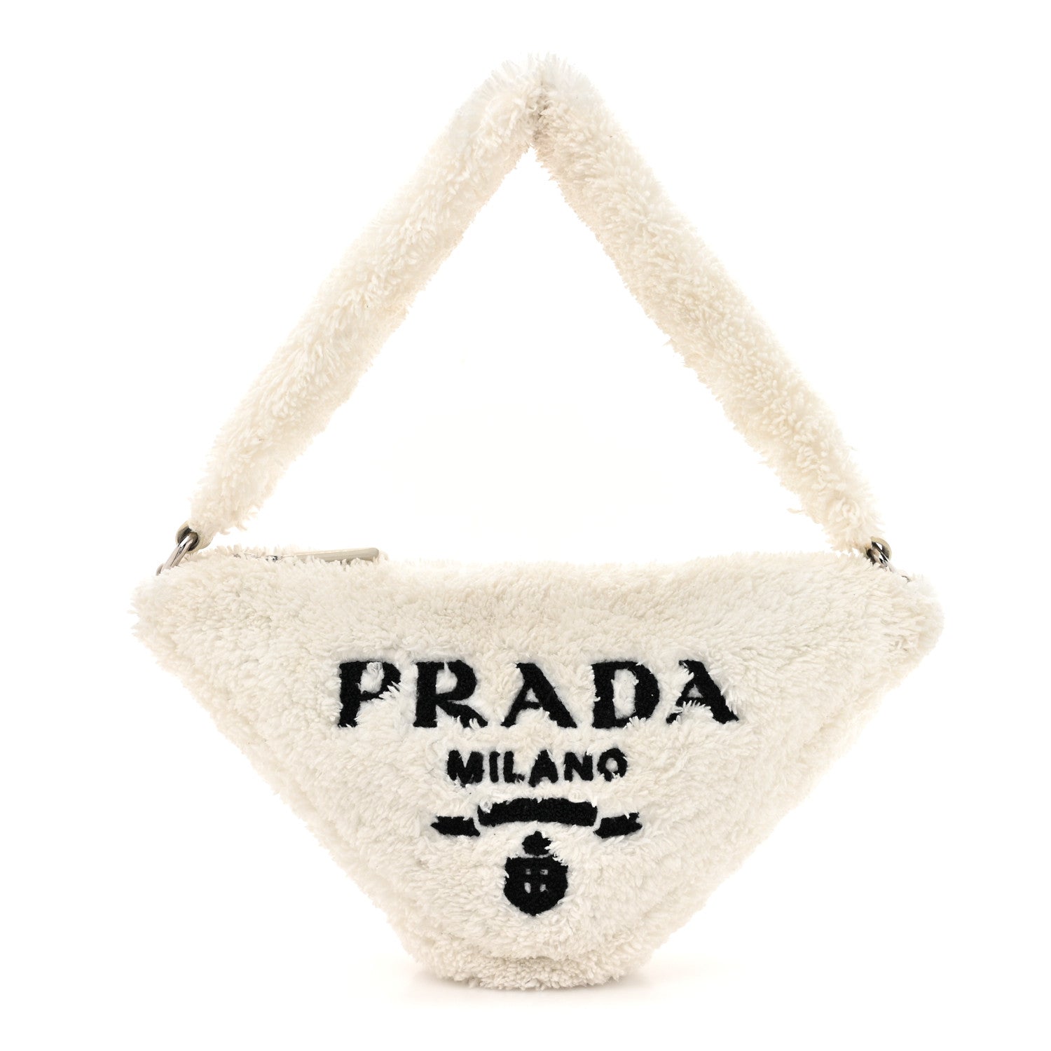 Prada Terry Cloth Triangle Pouch White Black 1 of 9