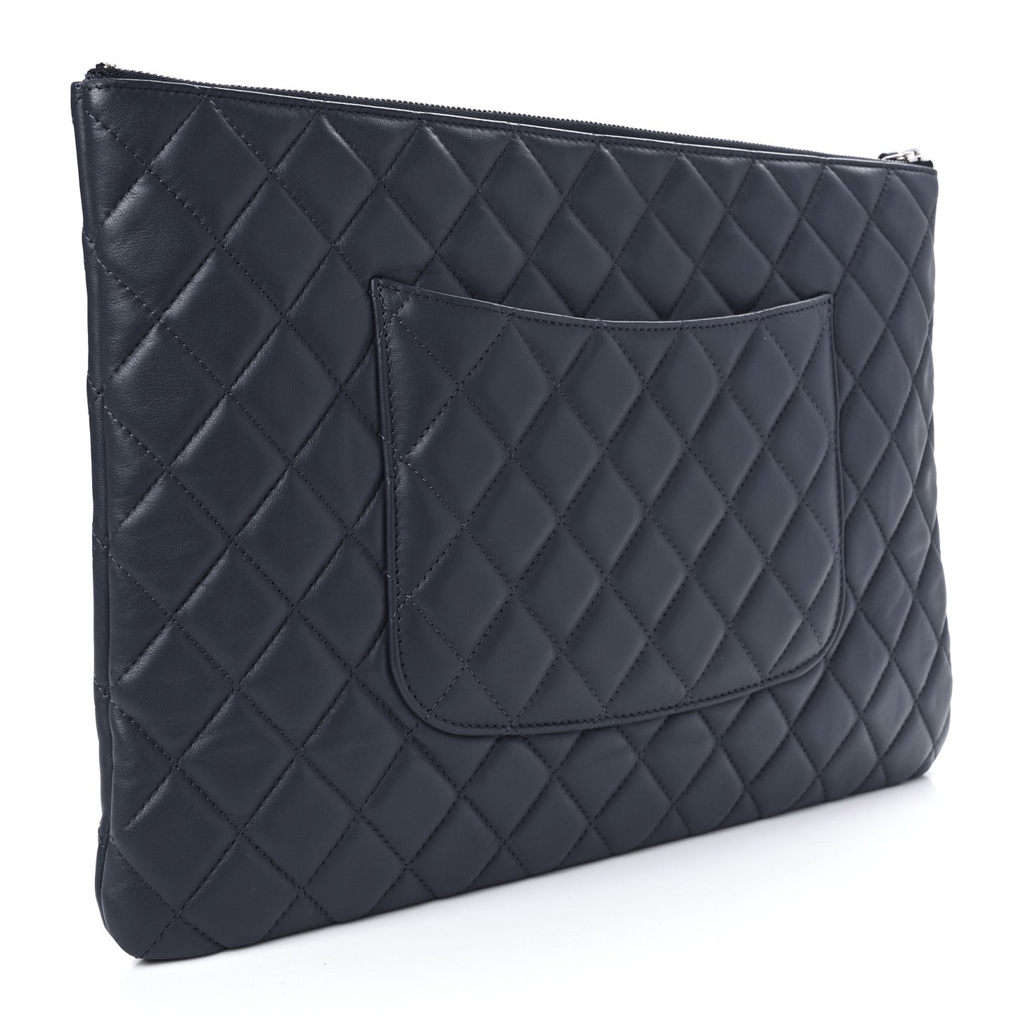 Lambskin Quilted Large Cosmetic Case Navy