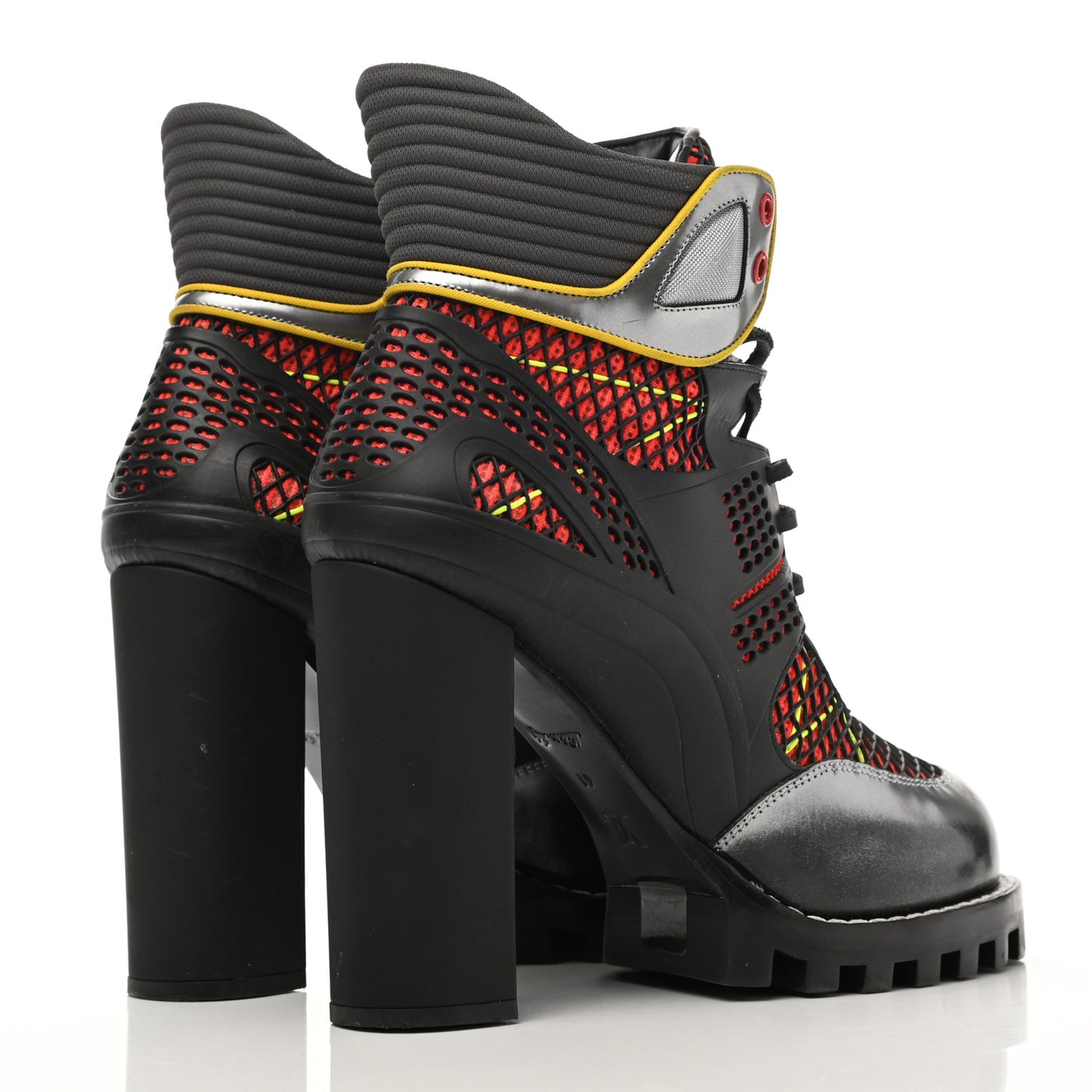 Metallic Calfskin Technical Fabric Digital Gate Ankle Boots 41 Black Red