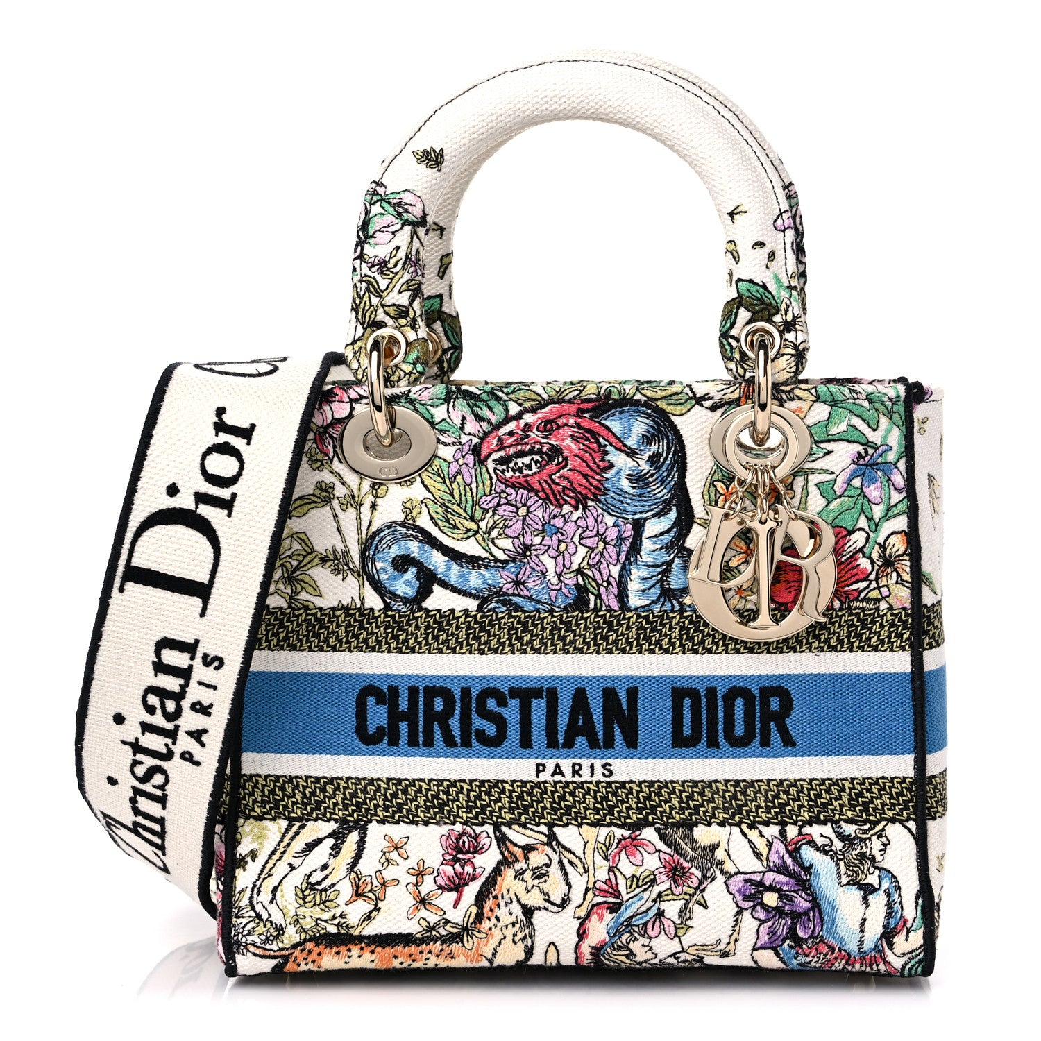 Christian Dior Canvas D-Constellation Embroidered Medium Lady D-Lite Latte Multicolor 1 of 8