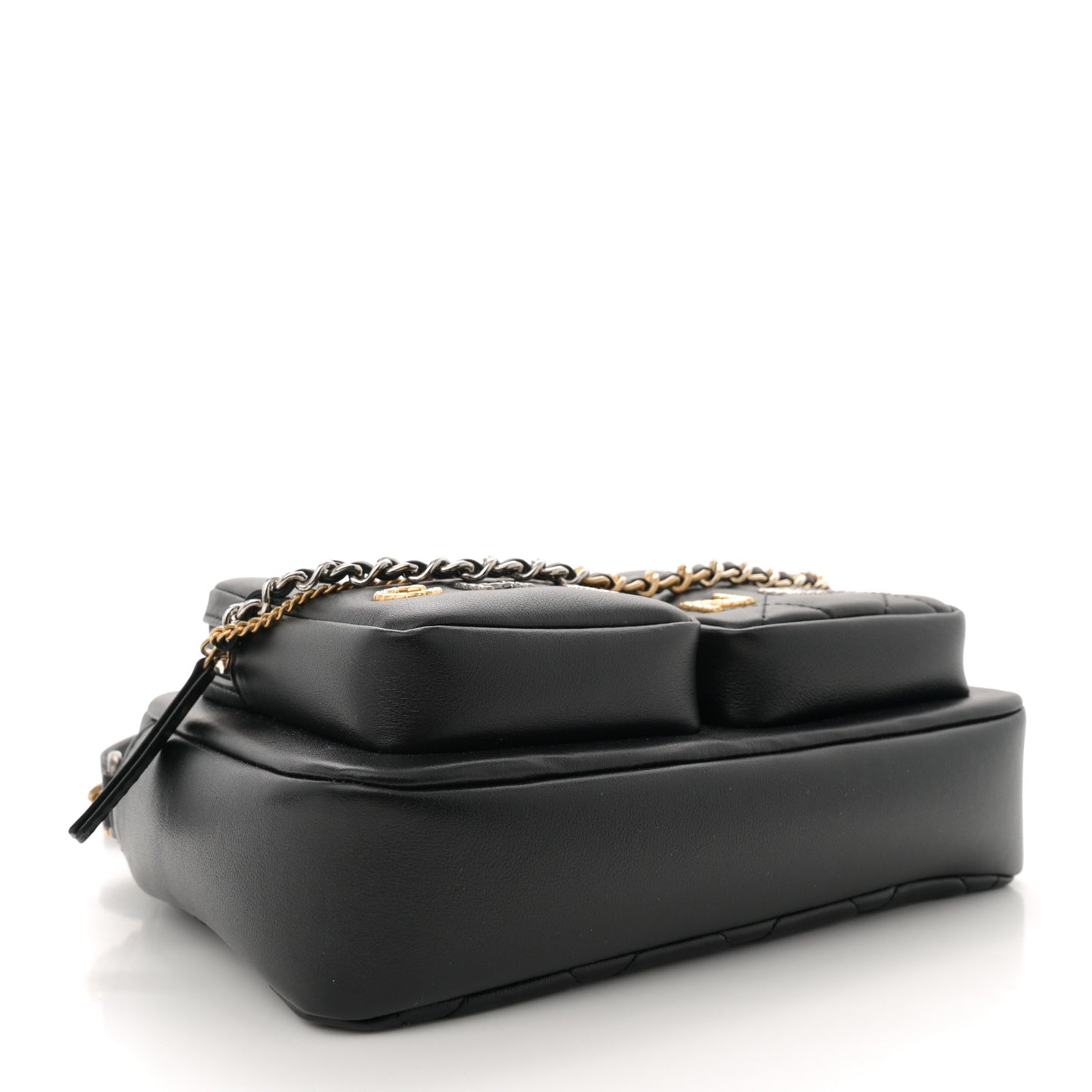 Calfskin Quilted Small Camera Case Black