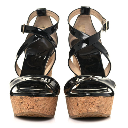 Jimmy Choo Patent Cork Portia 120 Wedge Sandals 39 Black 2 of 12