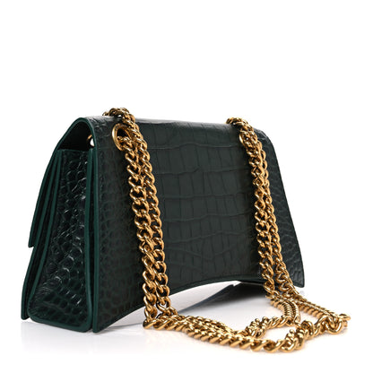 Balenciaga Extra Supple Calfskin Crocodile Embossed Small Crush Chain Bag Forest Green 3 of 10