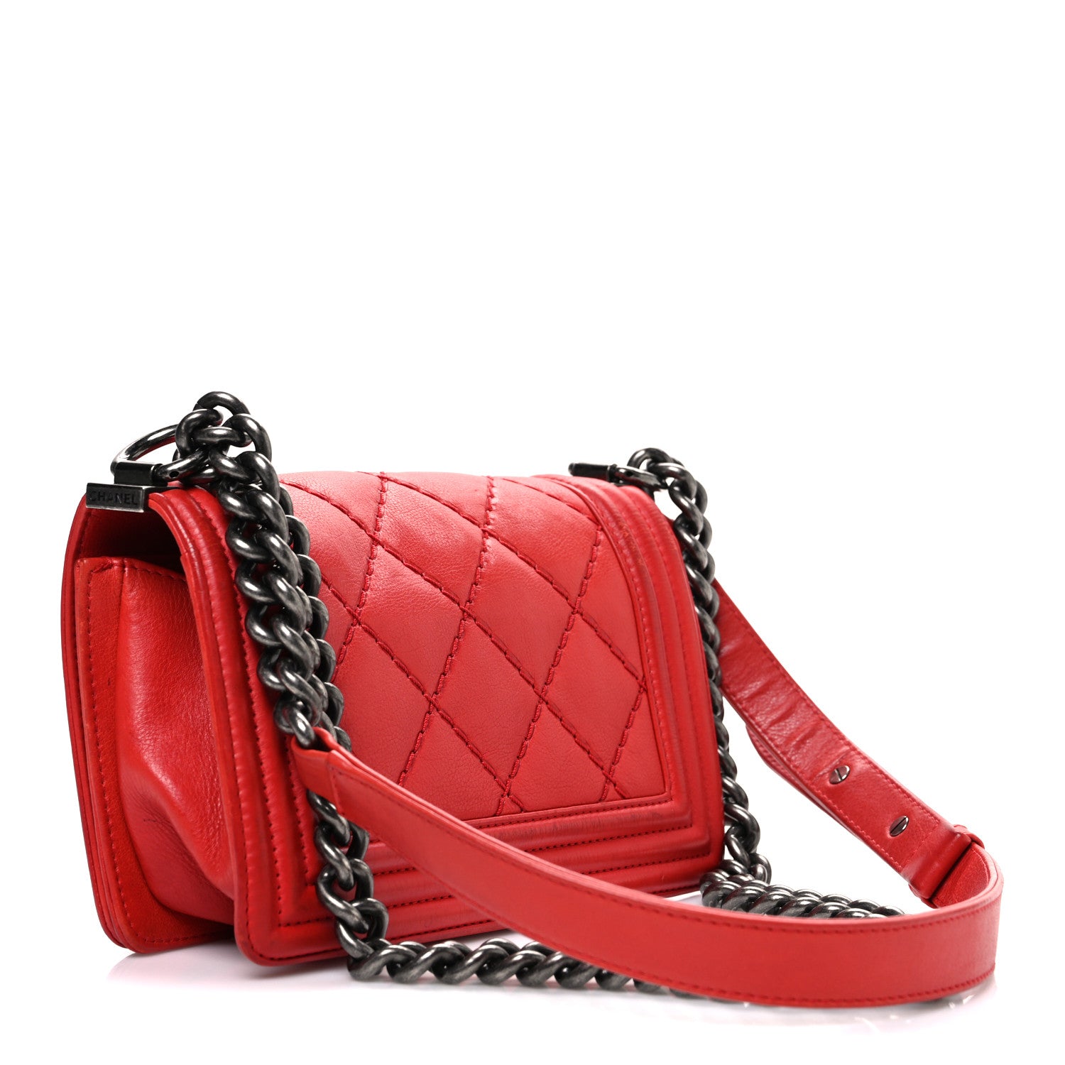 Chanel Calfskin Double Stitch Small Boy Flap Red 3 of 12