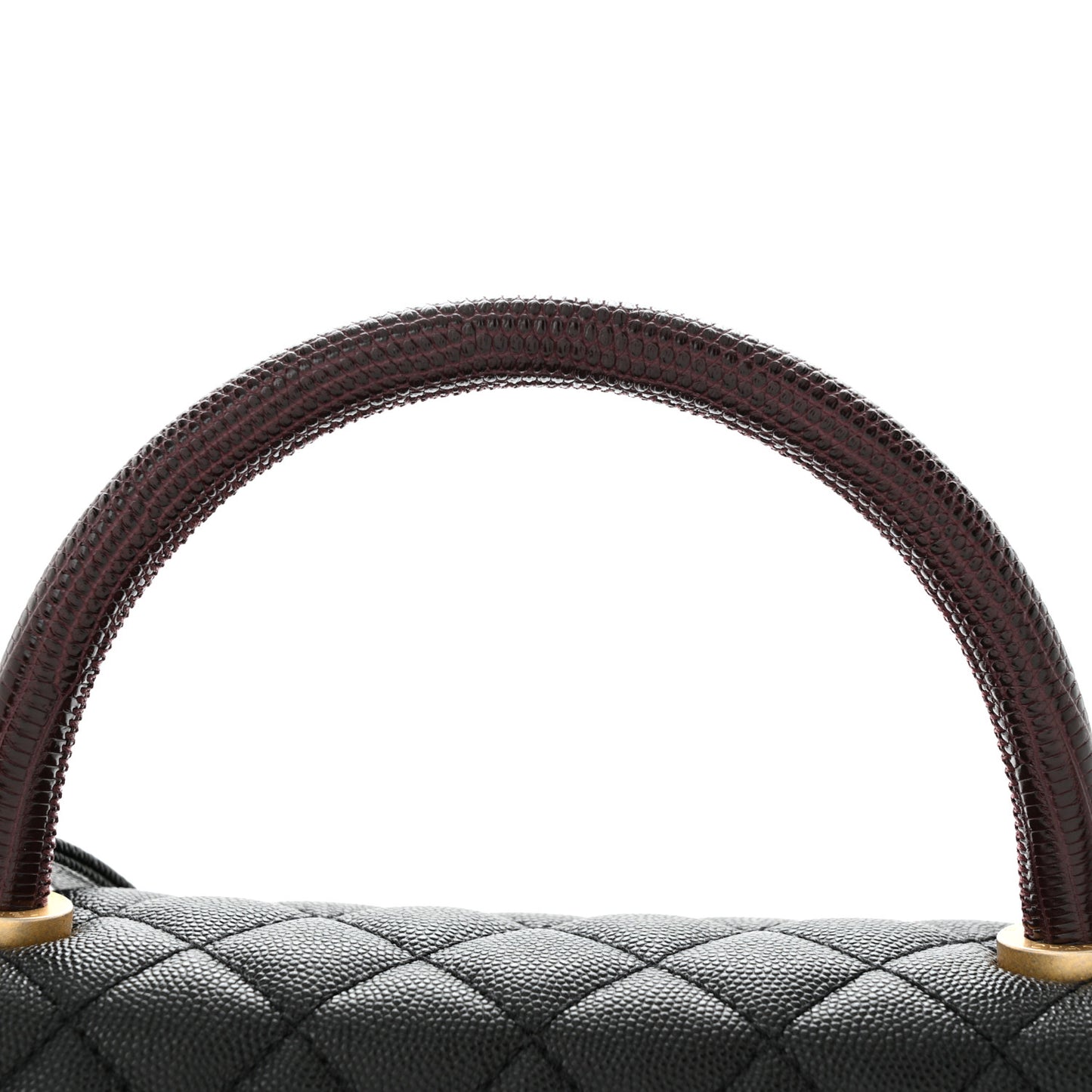 Caviar Lizard Quilted Small Coco Handle Flap Black