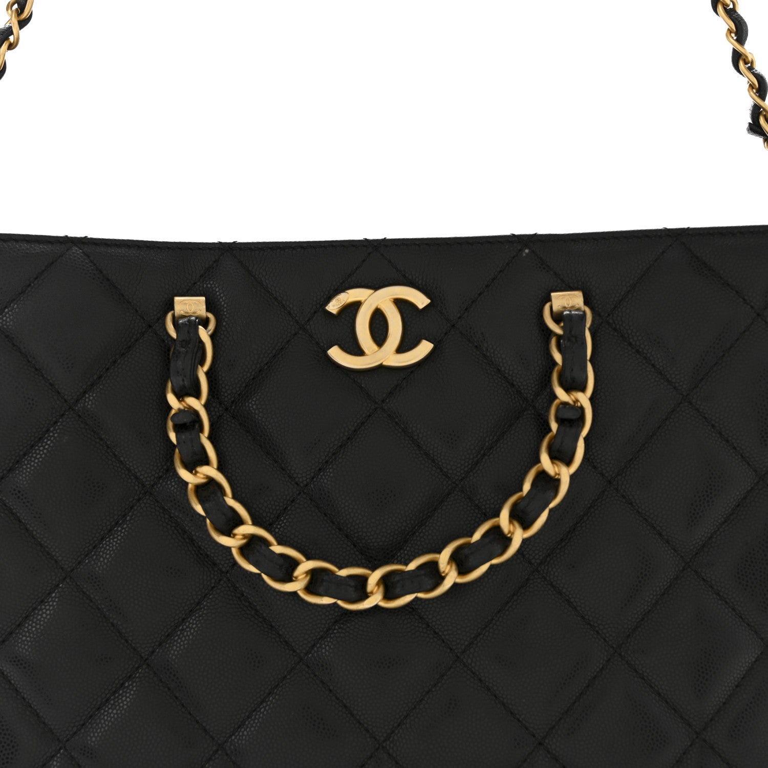 Chanel Shiny Caviar Quilted Chain Handle Small Shopping Tote Black 8 of 14