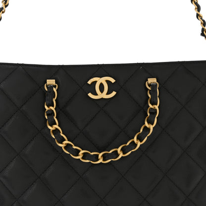 Chanel Shiny Caviar Quilted Chain Handle Small Shopping Tote Black 8 of 14