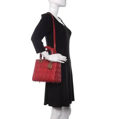 Christian Dior Lambskin Cannage Medium Lady Dior Red 2 of 10