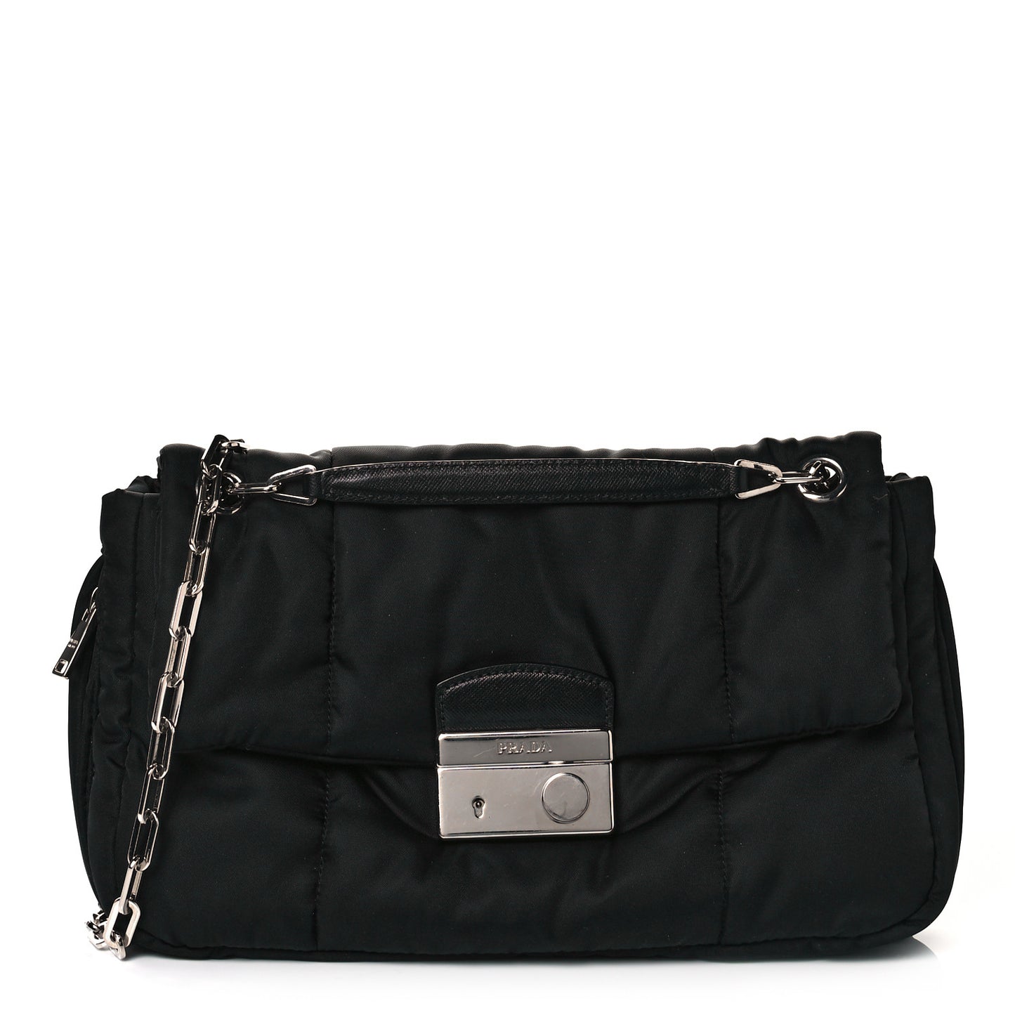 Tessuto Nylon Bomber Sound Chain Flap Shoulder Bag Black