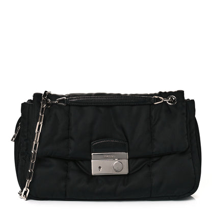 Prada Tessuto Nylon Bomber Sound Chain Flap Shoulder Bag Black 1 of 10
