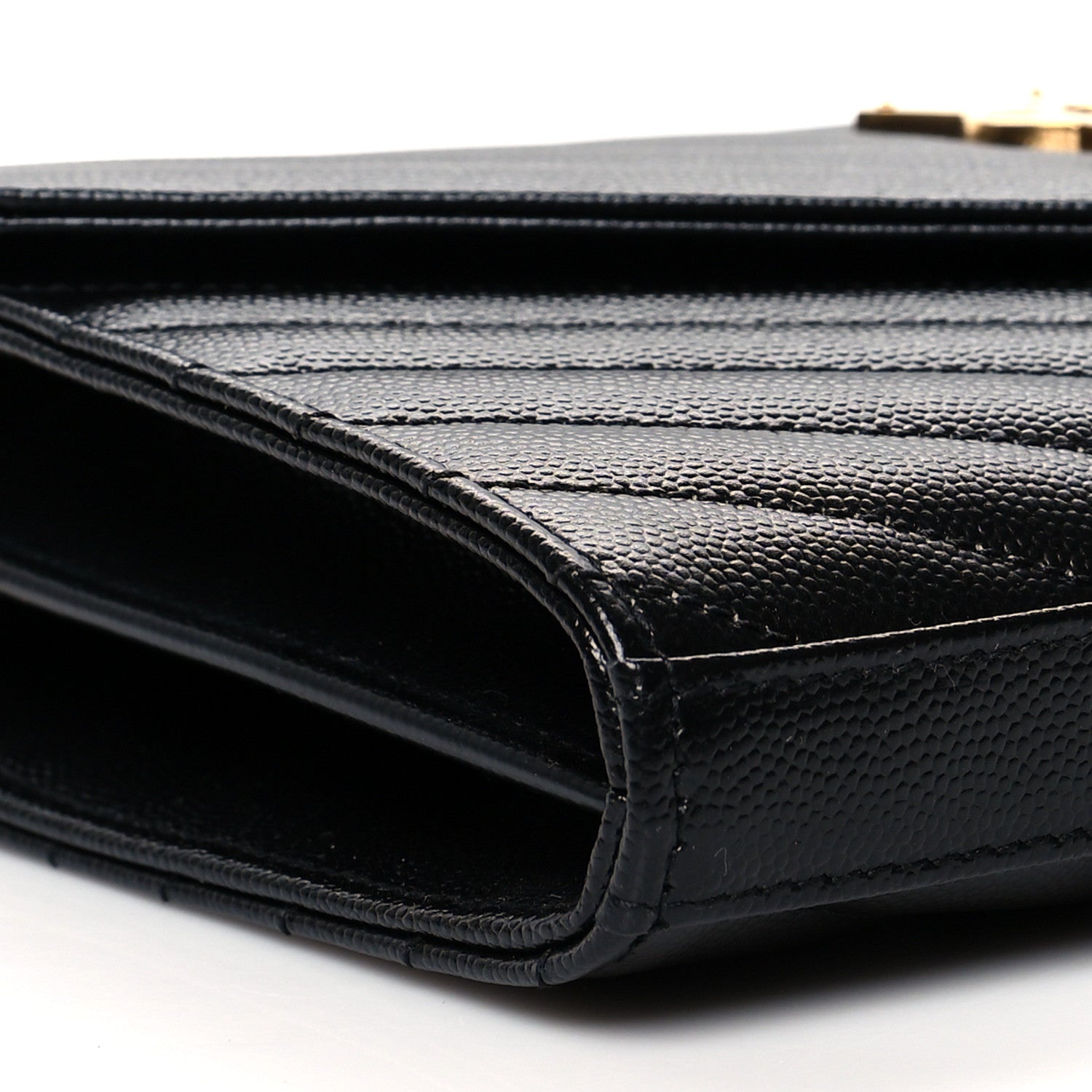 Saint Laurent Grain De Poudre Matelasse Chevron Monogram Chain Wallet Black 10 of 11