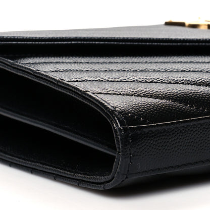 Saint Laurent Grain De Poudre Matelasse Chevron Monogram Chain Wallet Black 10 of 11