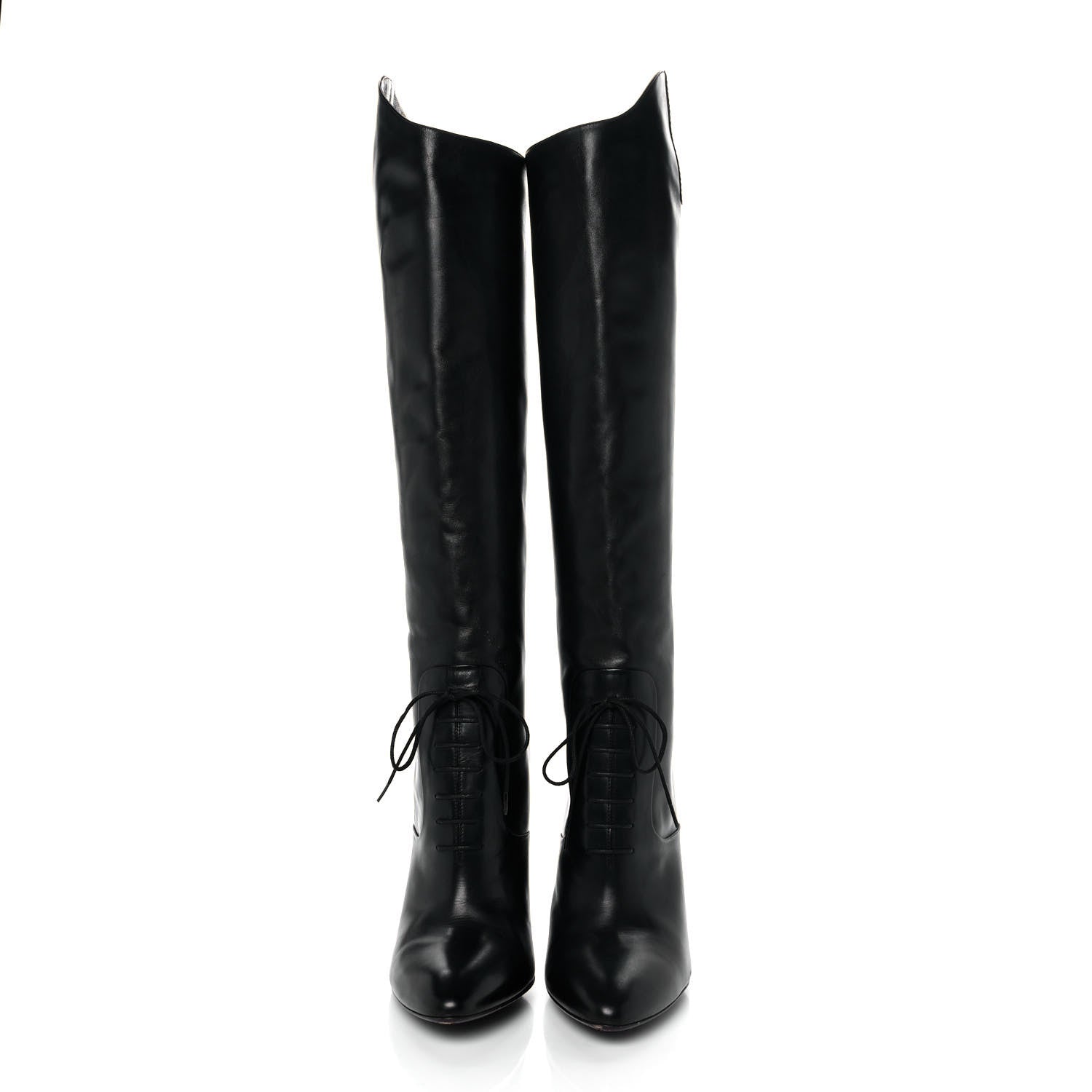 Gucci Calfskin Elizabeth Knee High Riding Boots 39.5 Black 2 of 8