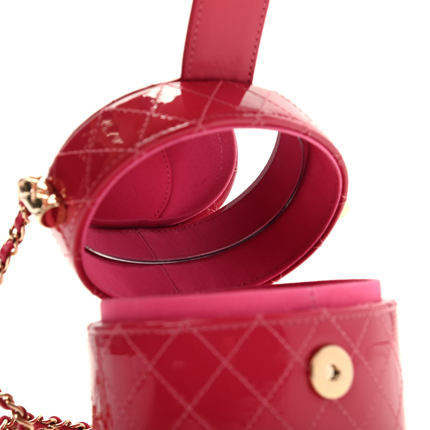 Chanel Patent Quilted Small Round Vanity With Chain Pink 10 of 10