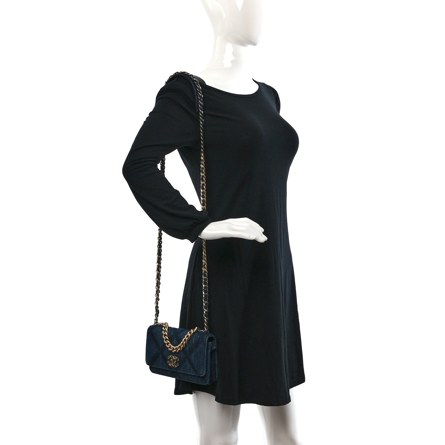 Denim Quilted Chanel 19 Wallet On Chain WOC Blue