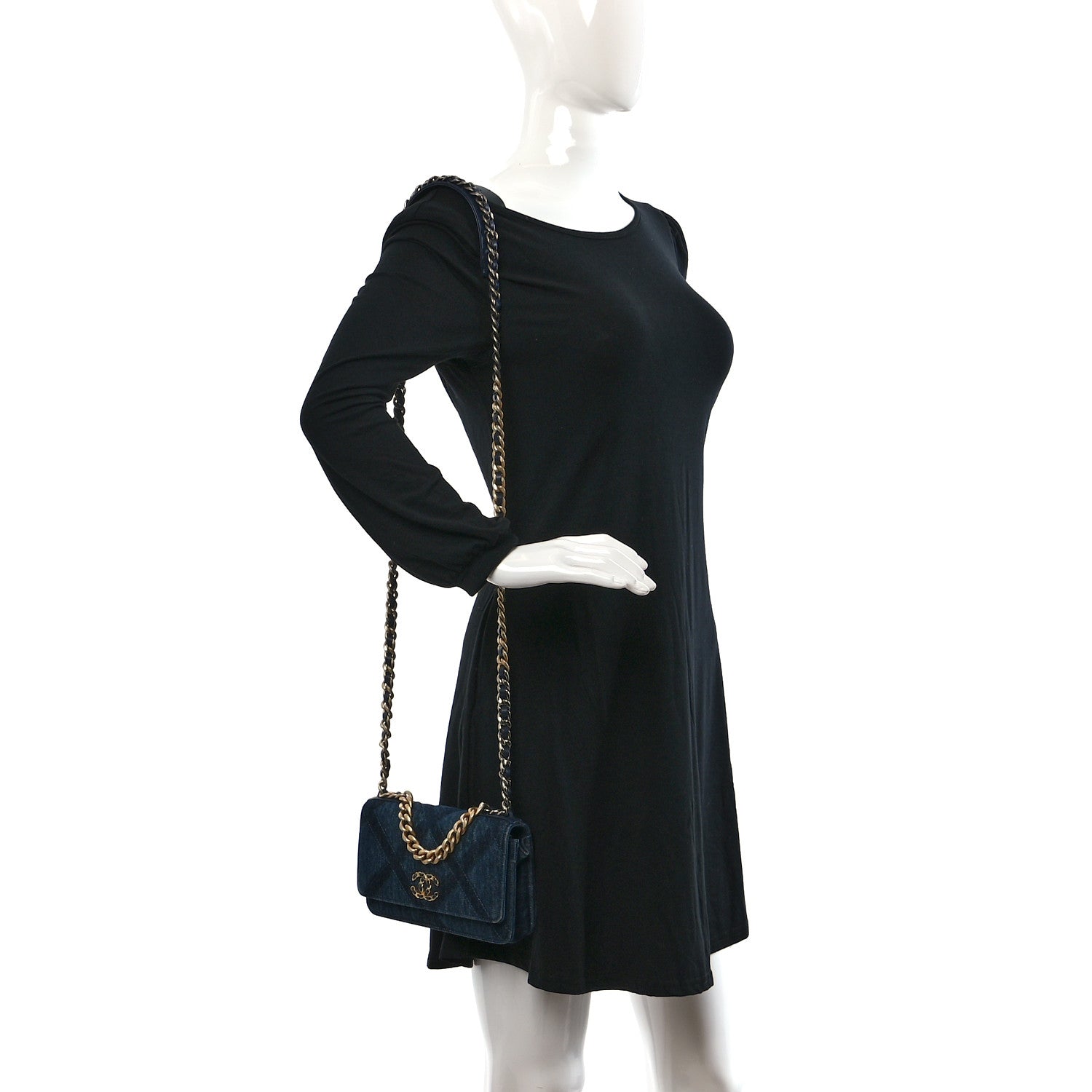 Chanel Denim Quilted Chanel 19 Wallet On Chain WOC Blue 2 of 11