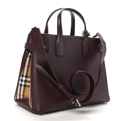 Burberry Grainy Calfskin House Check Medium Banner Tote Mahogany Red 2 of 11