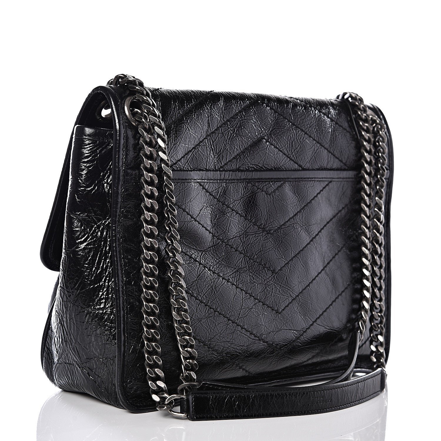 Saint Laurent Crinkled Calfskin Matelasse Monogram Medium Niki Chain Satchel Black 2 of 9