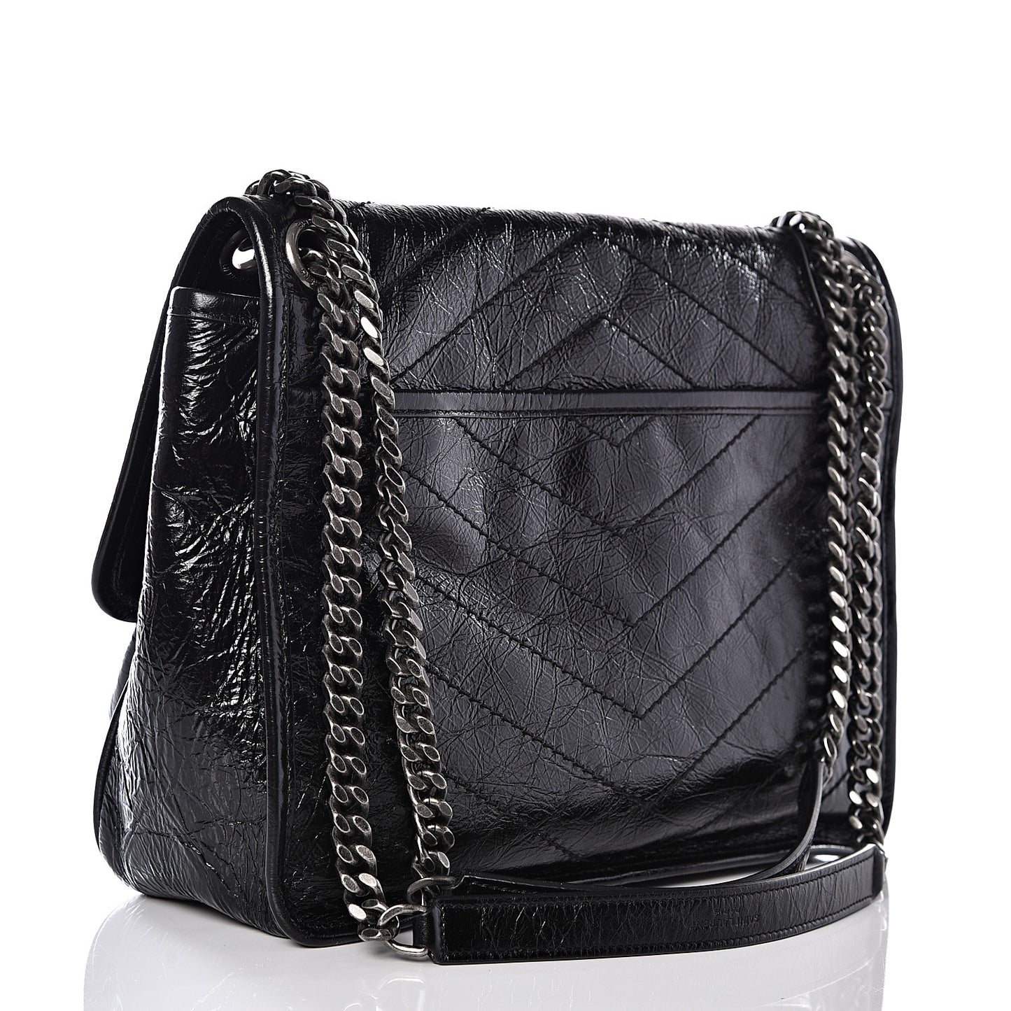 Crinkled Calfskin Matelasse Monogram Medium Niki Chain Satchel Black