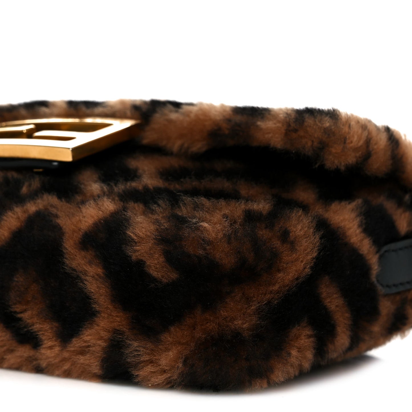 Shearling Vitello Dolce Macro FF 1974 Mini Baguette Tobacco Black