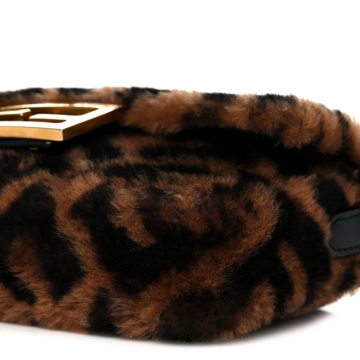 Fendi Shearling Vitello Dolce Macro FF 1974 Mini Baguette Tobacco Black 9 of 9