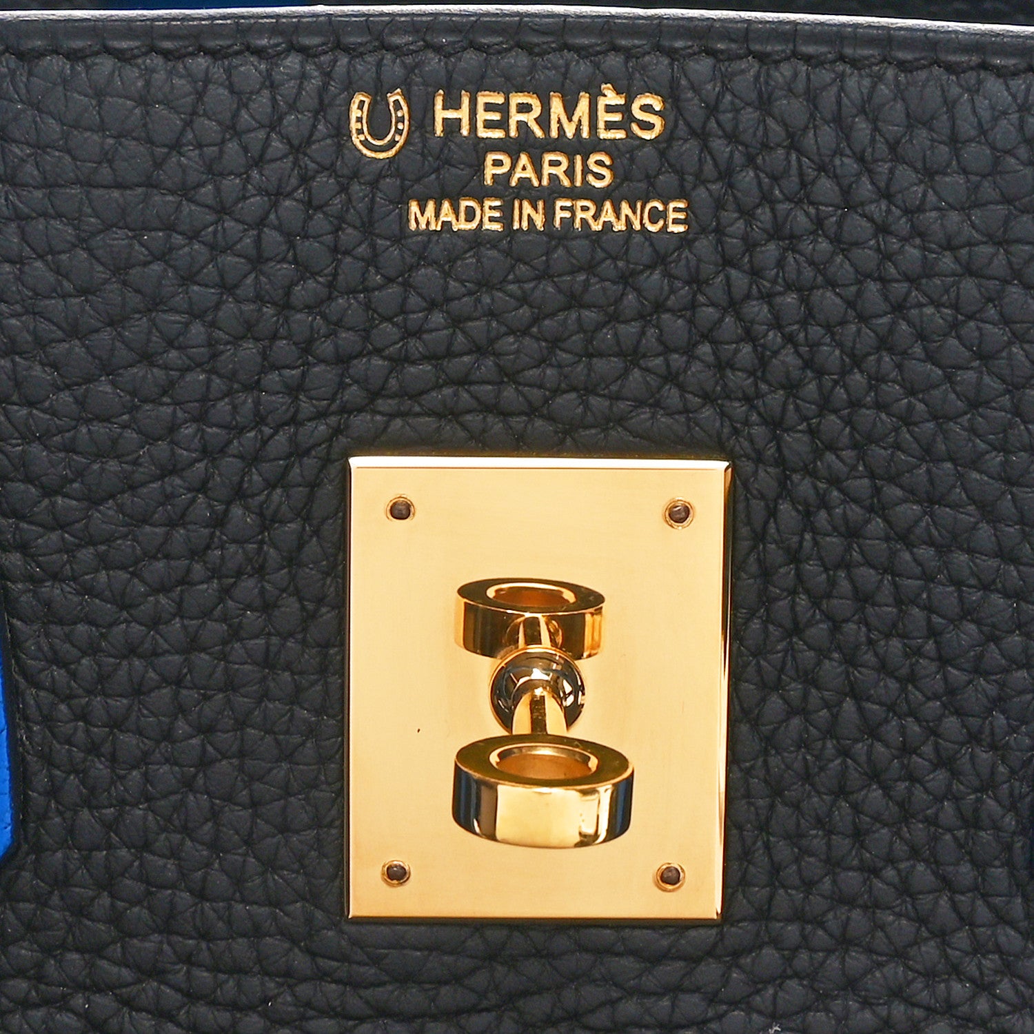 Hermes Taurillon Clemence Bi-Color Horseshoe Birkin 35 Black Bleu Hydra 7 of 10