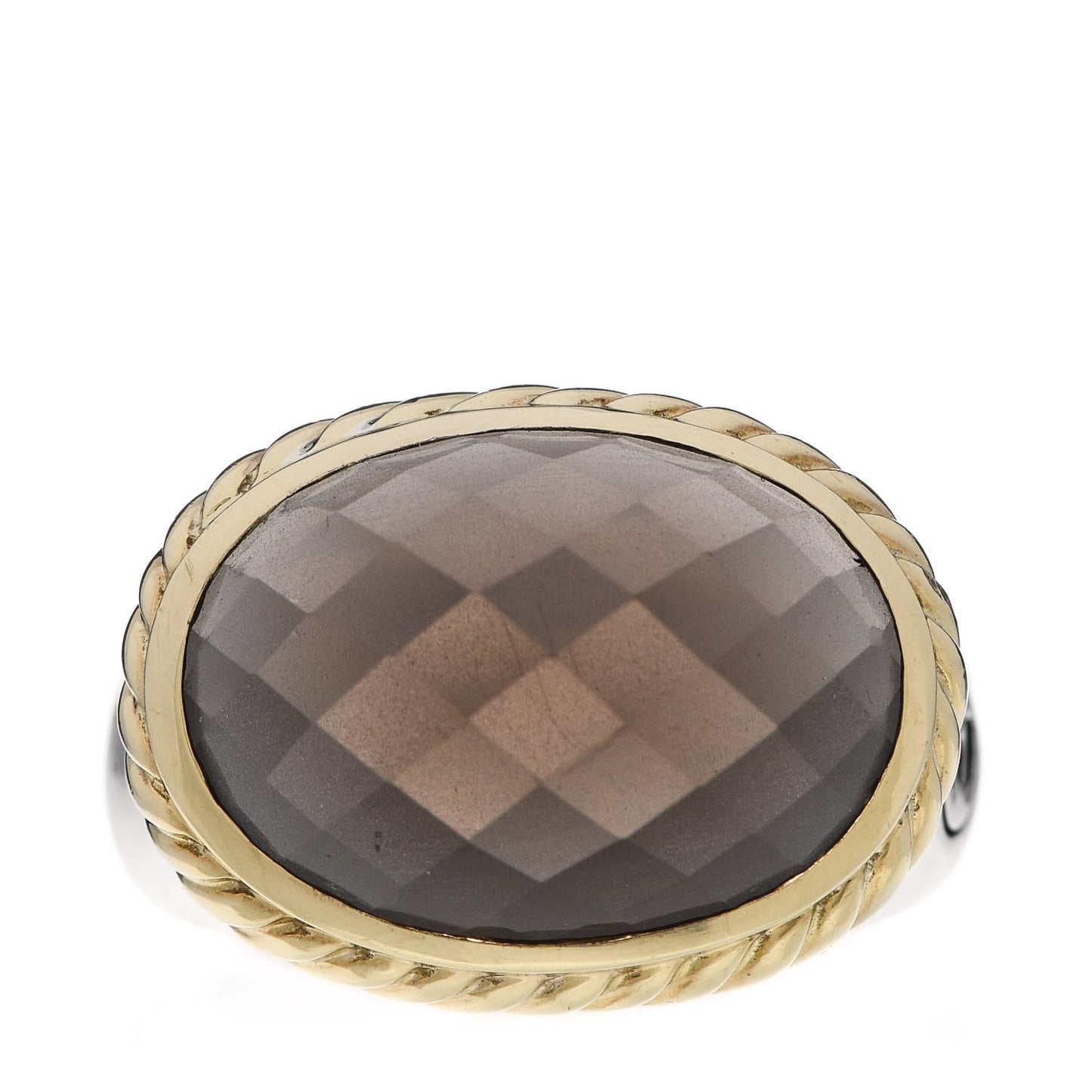 Sterling Silver 18K Yellow Gold Smoky Quartz Cable Ring 54 6.75