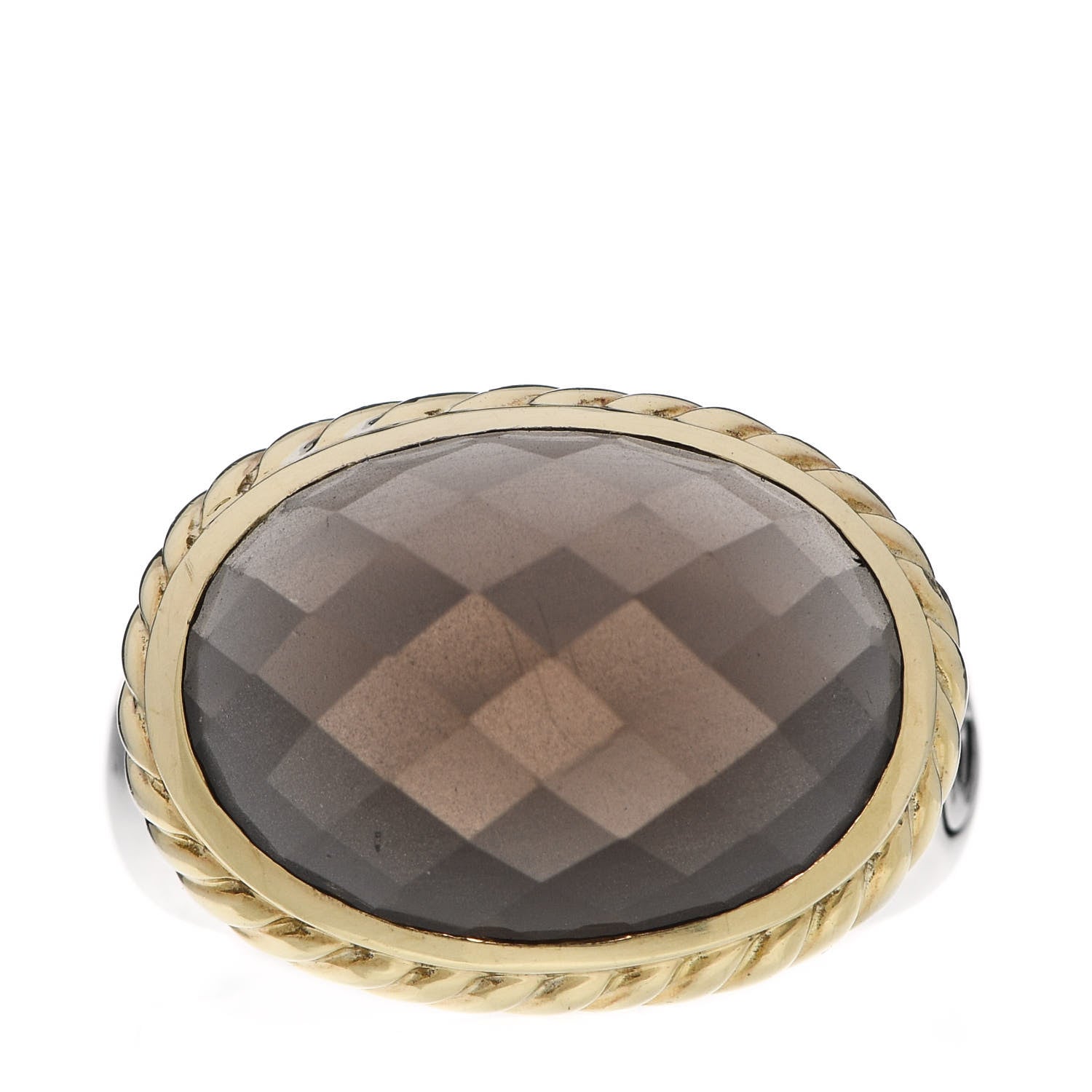 David Yurman Sterling Silver 18K Yellow Gold Smoky Quartz Cable Ring 54 6.75 1 of 6
