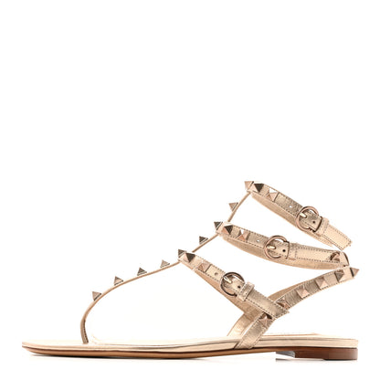 Valentino Garavani Nappa Rockstud Ankle Strap Flat Thong Sandals 38 Skin 1 of 12