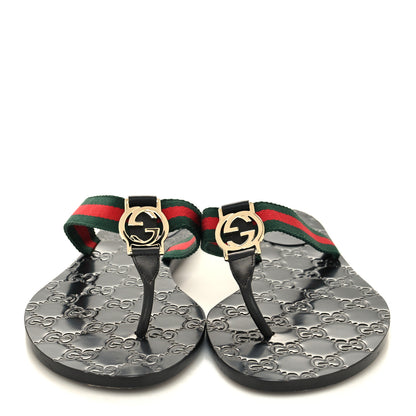 Gucci Nylon Guccissima Web Womens Thong Sandals 38 Green Red Black 2 of 8