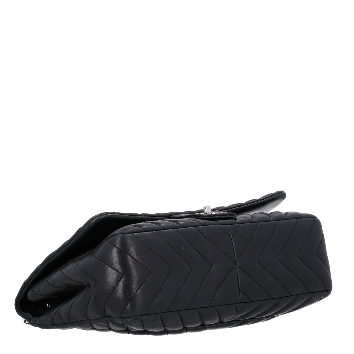 Lambskin Chevron Quilted Jumbo Single Flap Black