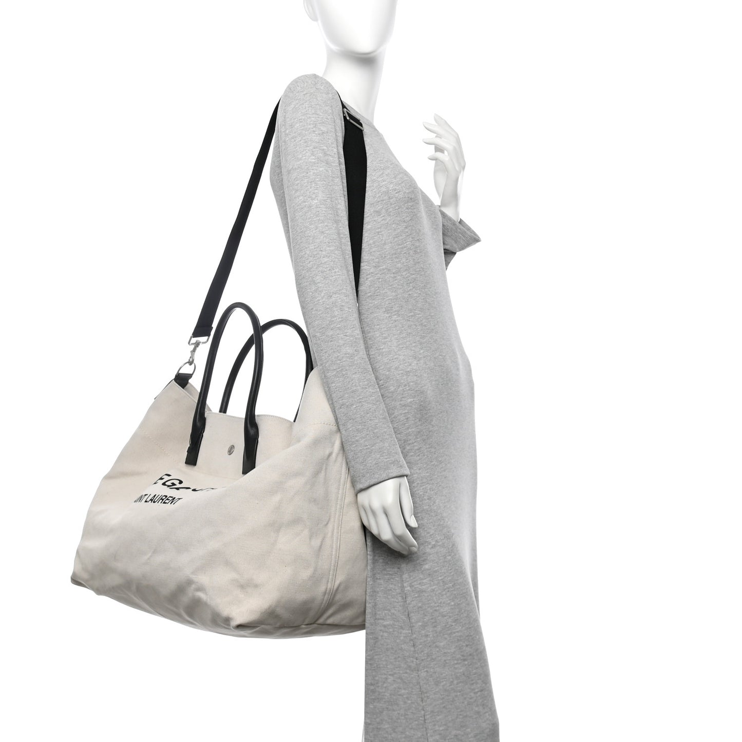 Linen Calfskin Rive Gauche Maxi Tote  Grege et Noir