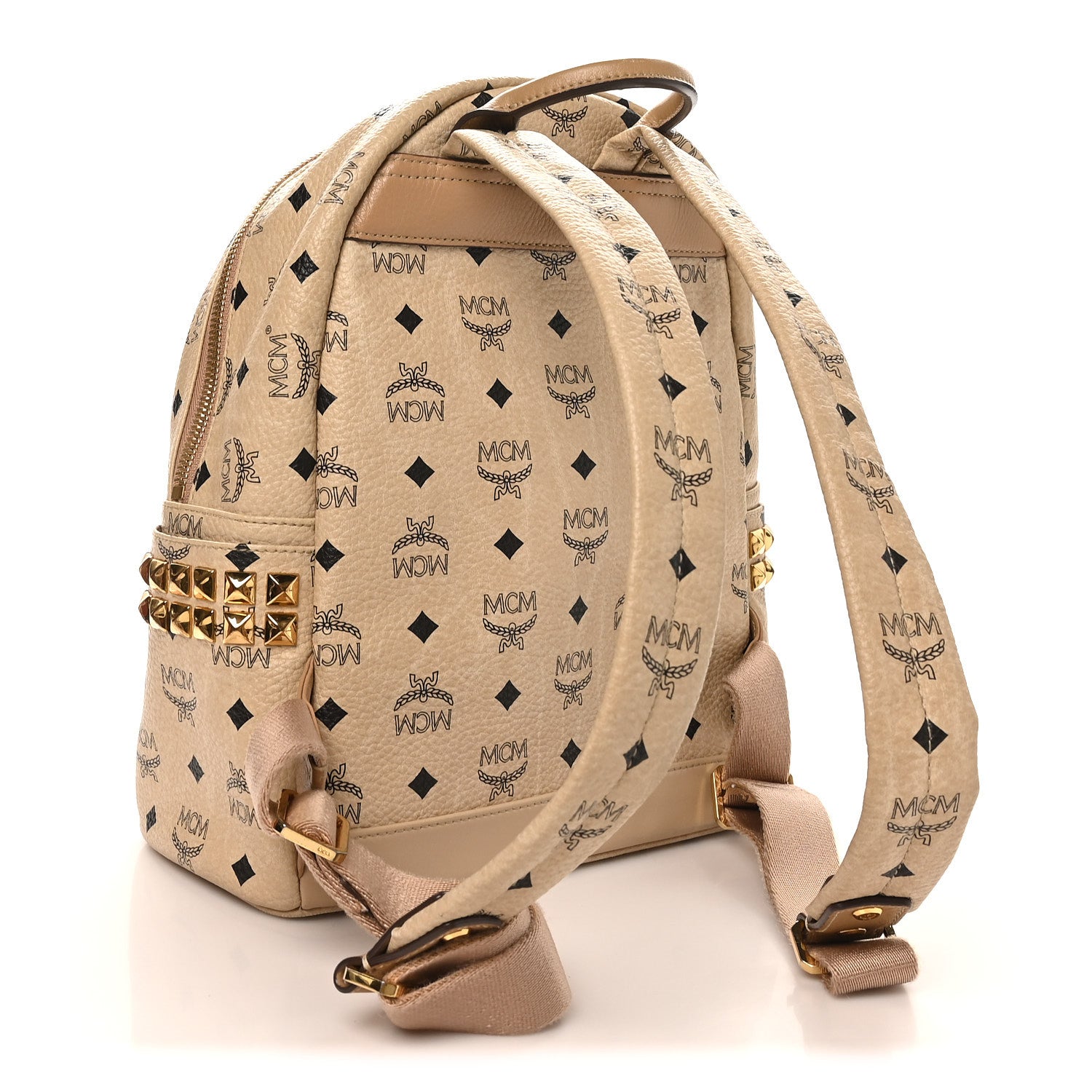 authentic mcm mini backpack in Crystal Visetos COGNAC 40.5" to 47" strap length faceted Swarovski crystals form sweeping patterns and crashing waves on the x Mcm Visetos Backpack Mcm Mini