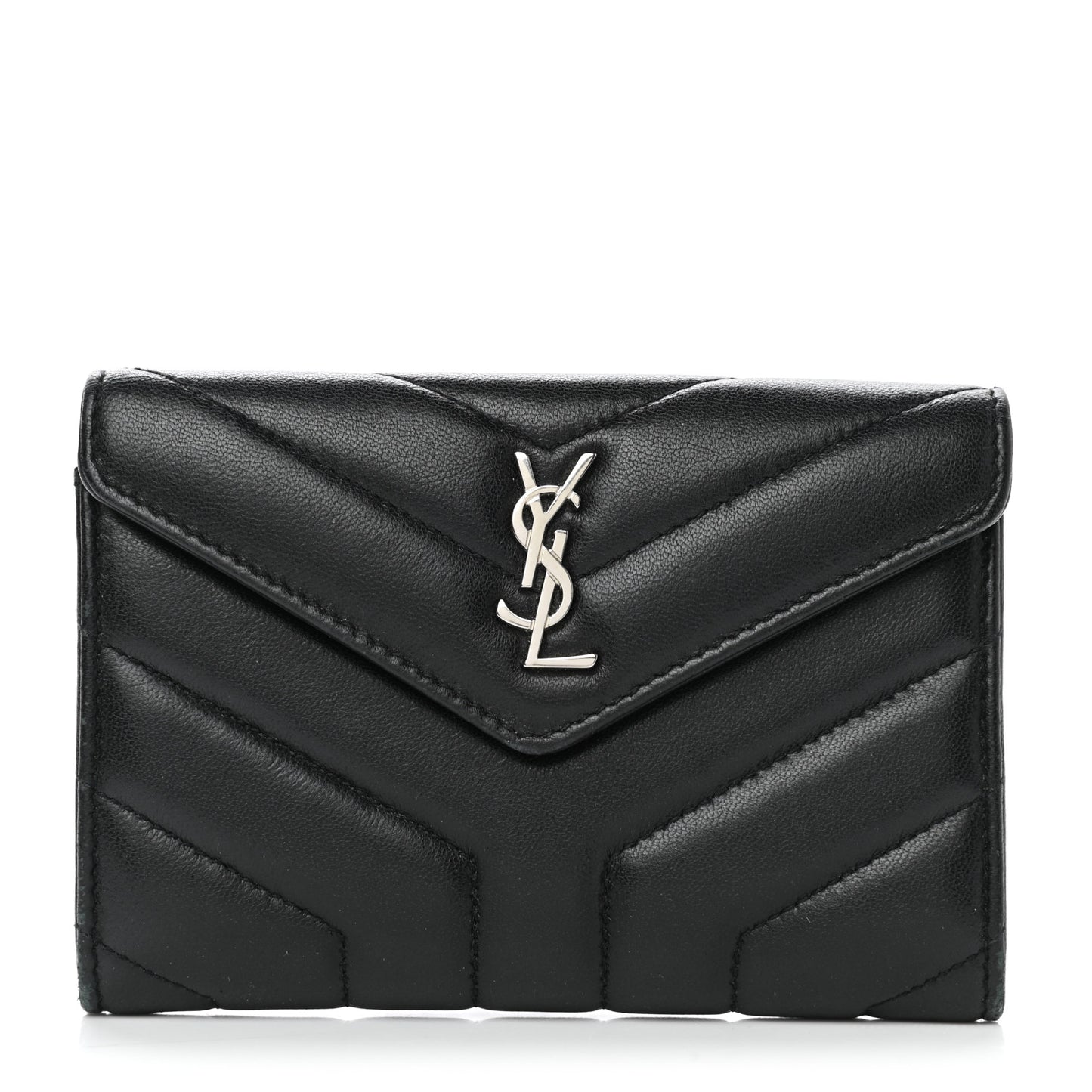 Lambskin Y Quilted Monogram Small Loulou Envelope Wallet Black