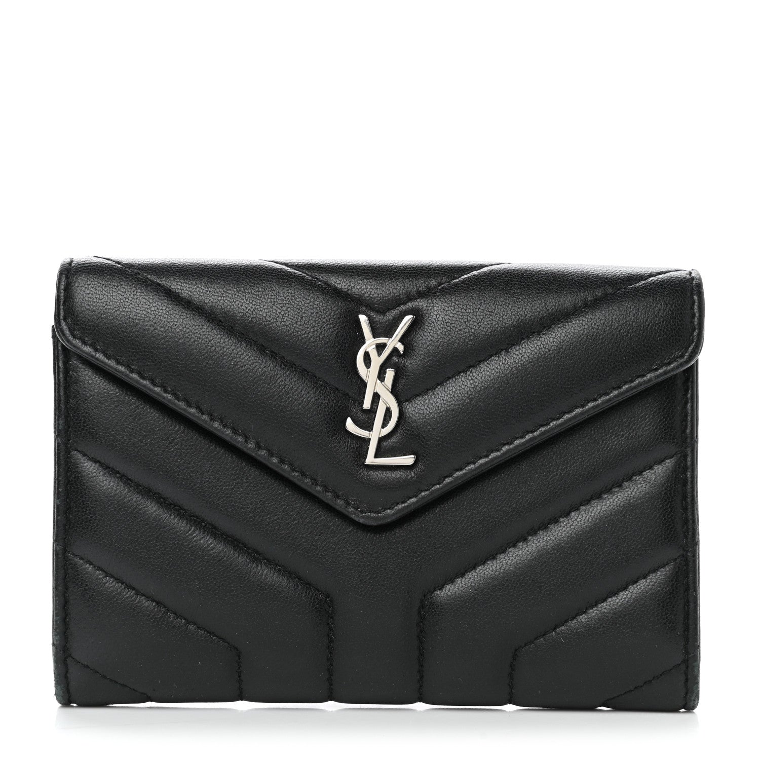 Saint Laurent Lambskin Y Quilted Monogram Small Loulou Envelope Wallet Black 1 of 9