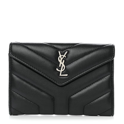 Saint Laurent Lambskin Y Quilted Monogram Small Loulou Envelope Wallet Black 1 of 9