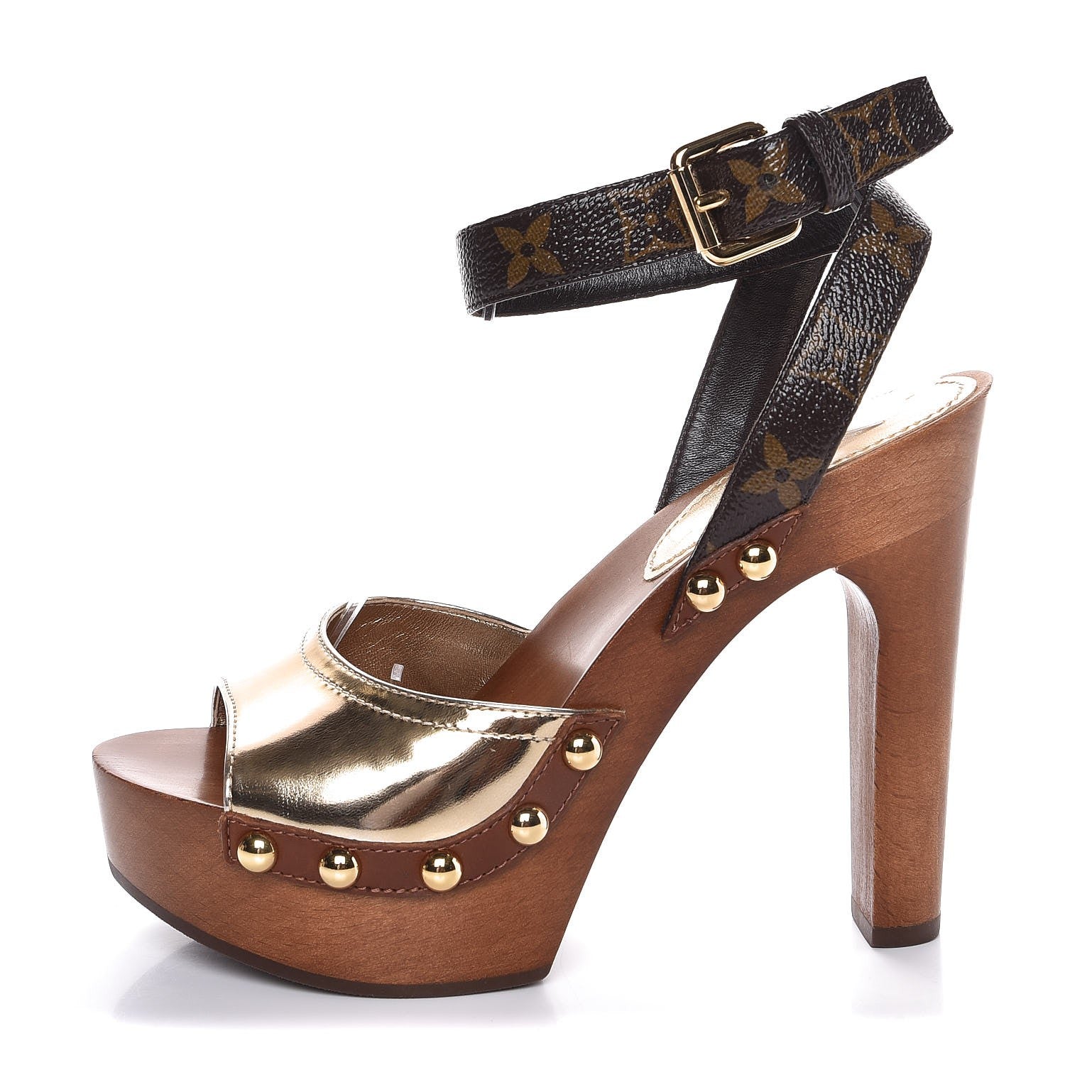 Louis Vuitton Patent Monogram Wooden Canopy Clog Sandals 36 Gold 1 of 8