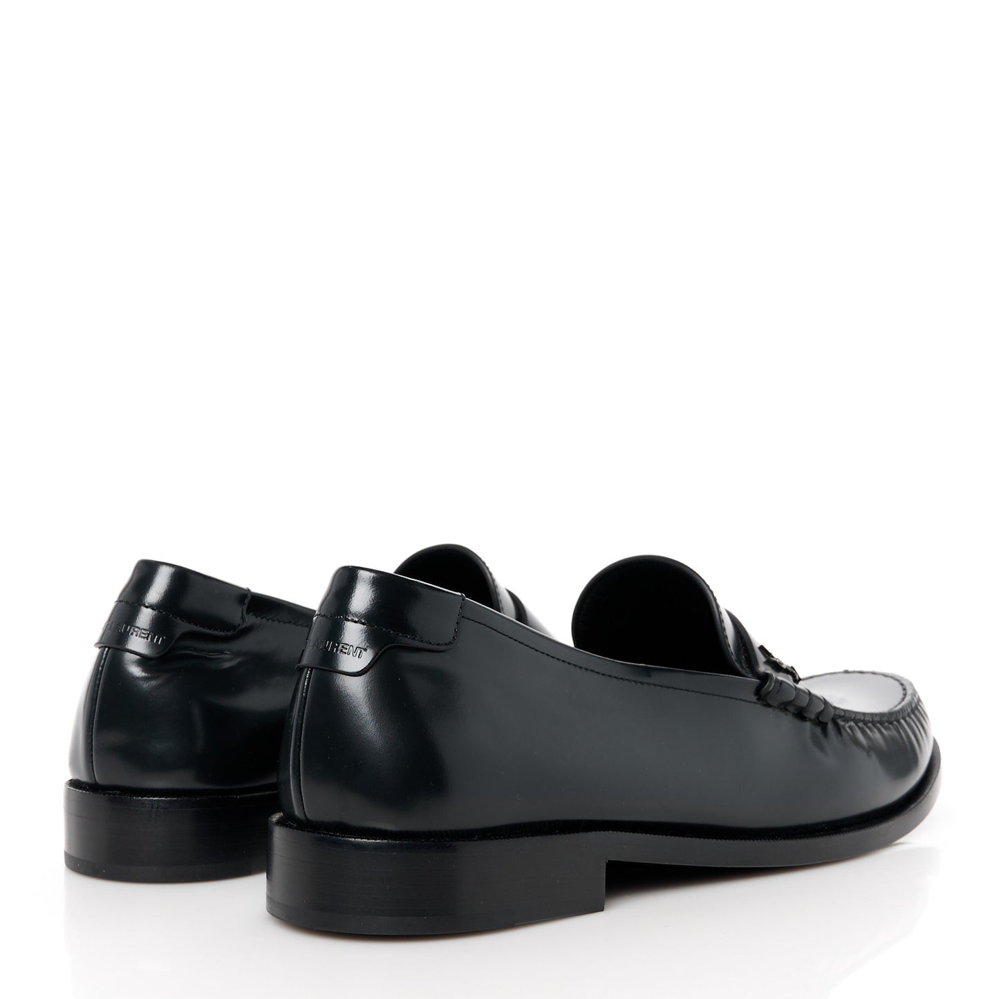 Glazed Calfskin Penny Loafers 46 Black