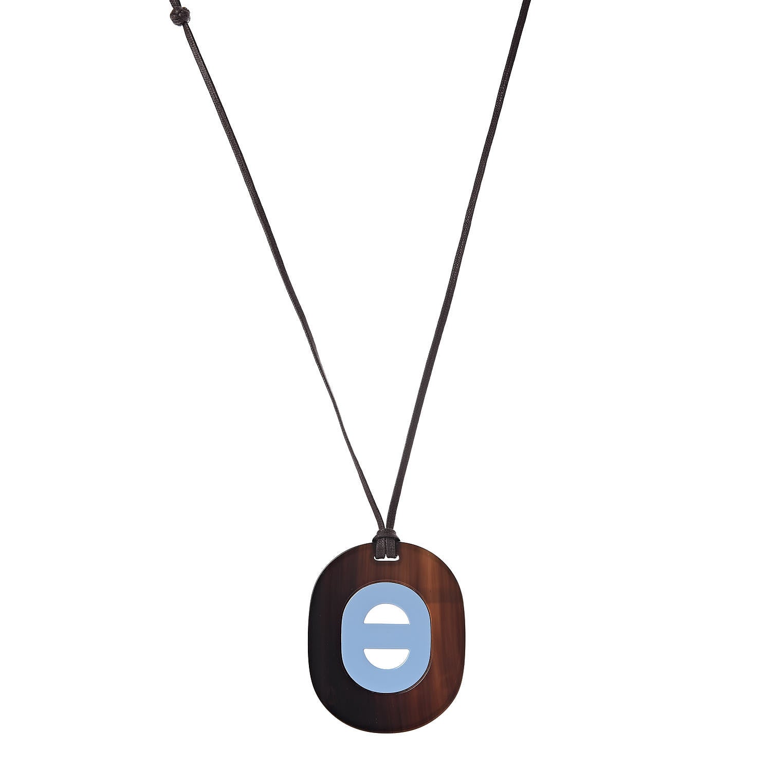 Hermes Lacquered Buffalo Horn Fidelio Pendant Necklace Bleu Lupin 1 of 6